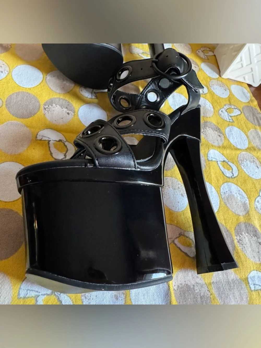 Dolls Kill Current Mood black grommet platform heels size 6 - Picture 7 of 16